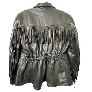 Lg 48 VTG Natel Black Leather Motorcycle Jacket USA Studded Tassel Biker Punk